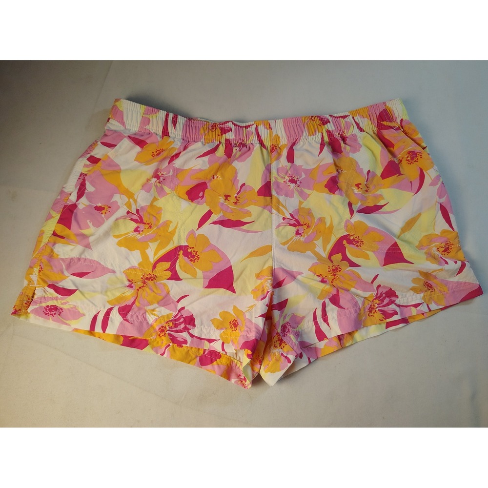 Columbia Womens Pink Orange Floral Nylon Active Shorts Size L Beach Outdoor